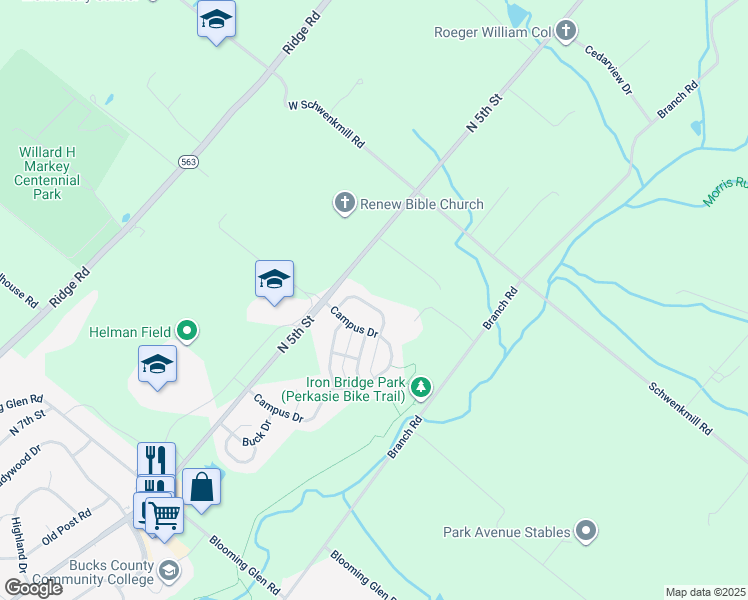 map of restaurants, bars, coffee shops, grocery stores, and more near 26 Greenleaf Circle in Perkasie