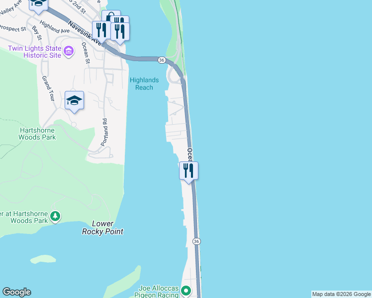map of restaurants, bars, coffee shops, grocery stores, and more near 252 Ocean Avenue in Sea Bright