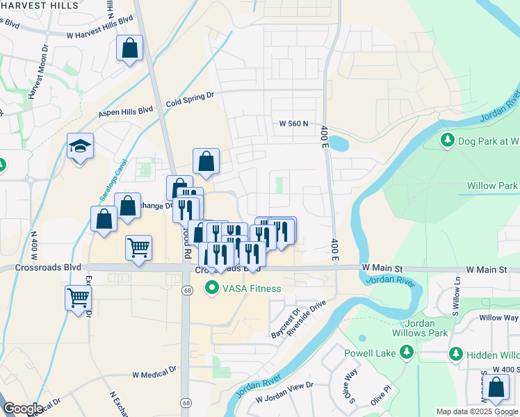 map of restaurants, bars, coffee shops, grocery stores, and more near 1556 Venetian Way in Saratoga Springs