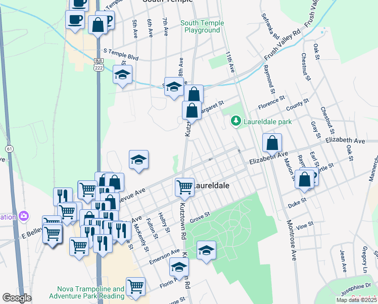 map of restaurants, bars, coffee shops, grocery stores, and more near 3538 Fremont Street in Laureldale
