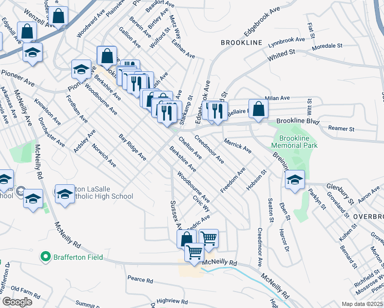 map of restaurants, bars, coffee shops, grocery stores, and more near 1044 Chelton Avenue in Pittsburgh