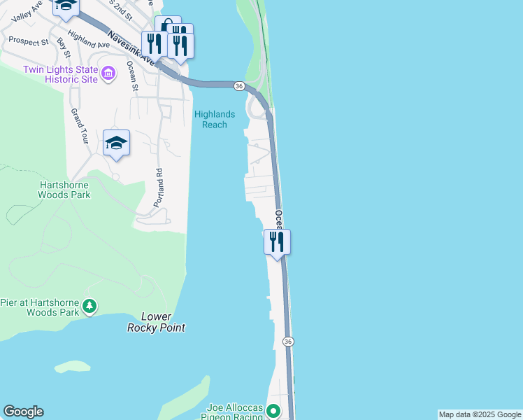 map of restaurants, bars, coffee shops, grocery stores, and more near 12 South Way in Sea Bright