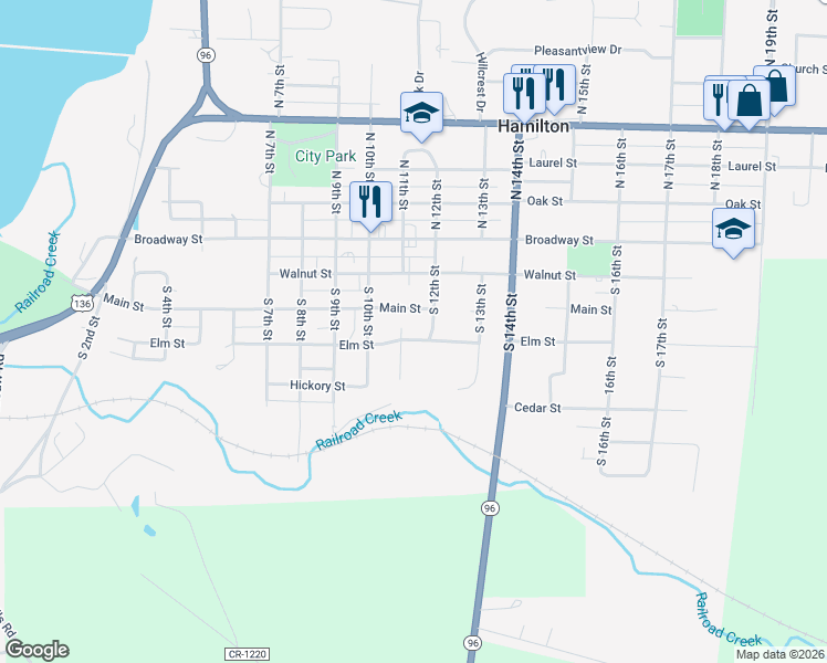 map of restaurants, bars, coffee shops, grocery stores, and more near 217 South 11th Street in Hamilton