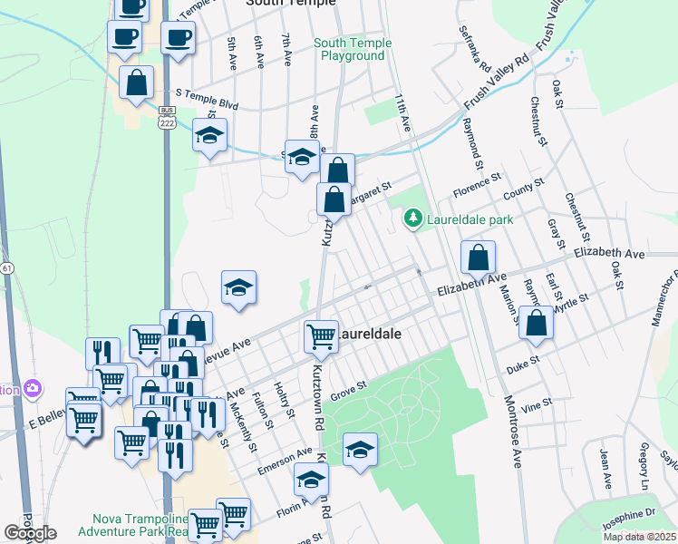 map of restaurants, bars, coffee shops, grocery stores, and more near 3524 Fremont Street in Laureldale