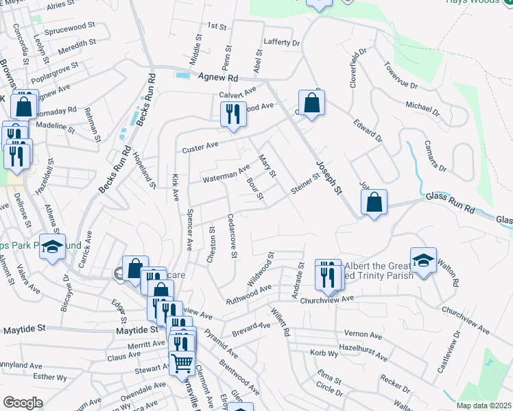 map of restaurants, bars, coffee shops, grocery stores, and more near 2796 Soulier Street in Pittsburgh