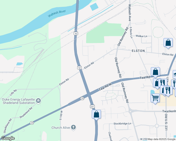map of restaurants, bars, coffee shops, grocery stores, and more near 731 Elston Road in Lafayette