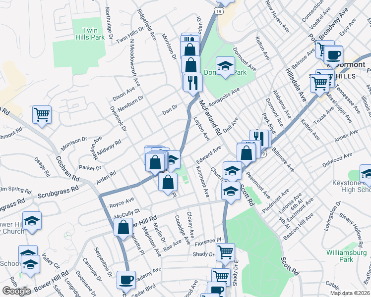 map of restaurants, bars, coffee shops, grocery stores, and more near 231 Beverly Road in Pittsburgh