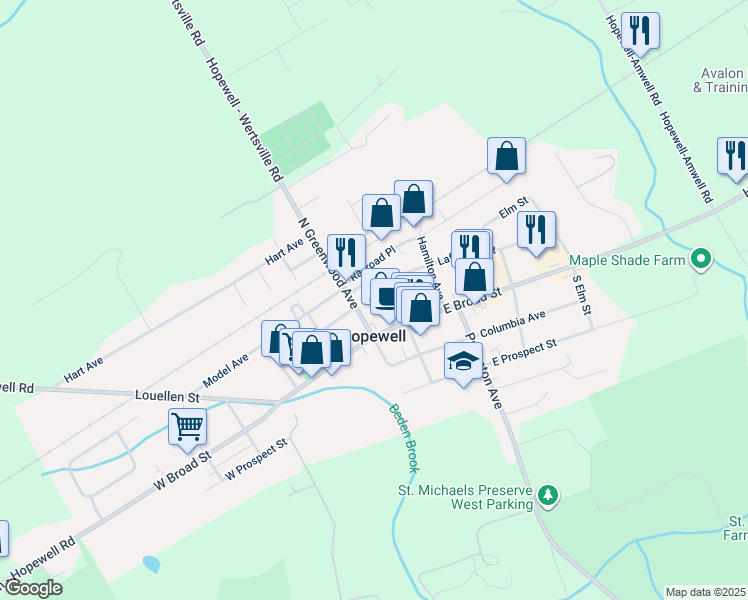 map of restaurants, bars, coffee shops, grocery stores, and more near 14 Blackwell Avenue in Hopewell