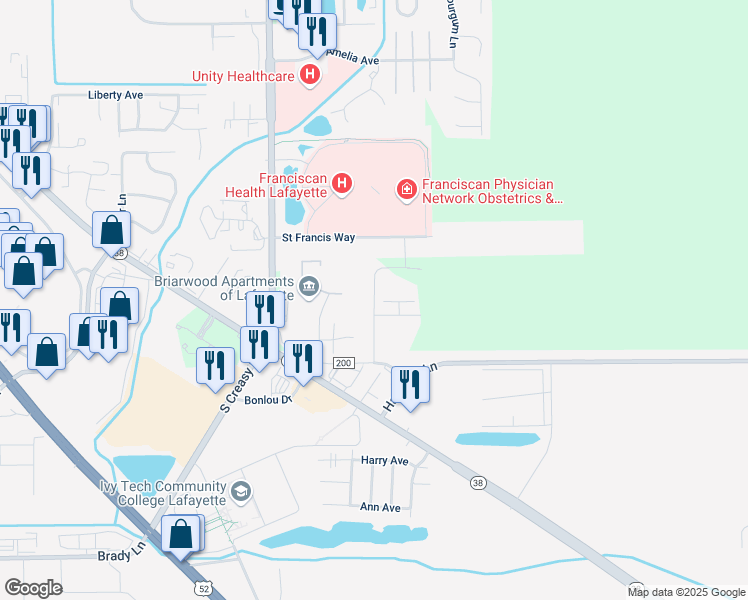 map of restaurants, bars, coffee shops, grocery stores, and more near 3784 Winston Drive in Lafayette
