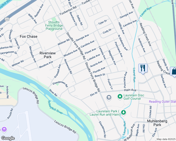 map of restaurants, bars, coffee shops, grocery stores, and more near 3534 Stoudts Ferry Bridge Road in Reading