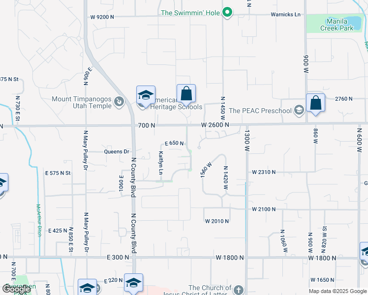map of restaurants, bars, coffee shops, grocery stores, and more near 649 North 1280 East in American Fork