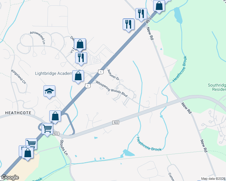 map of restaurants, bars, coffee shops, grocery stores, and more near 1701 Oak Court in South Brunswick Township
