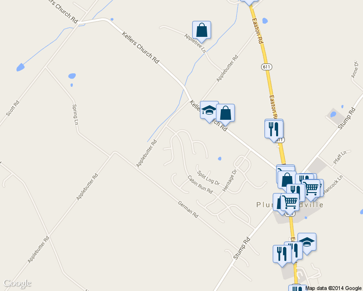 map of restaurants, bars, coffee shops, grocery stores, and more near 4967 Cabin Run Road in Pipersville