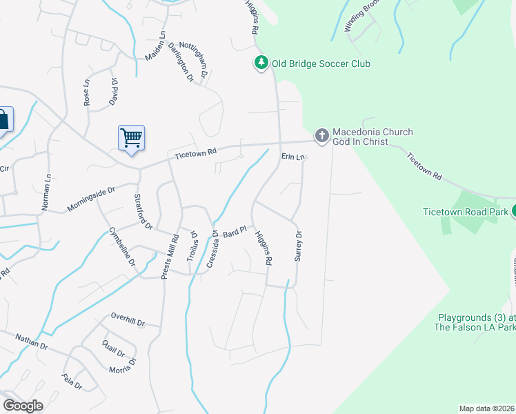 map of restaurants, bars, coffee shops, grocery stores, and more near 1 Surrey Drive in Old Bridge
