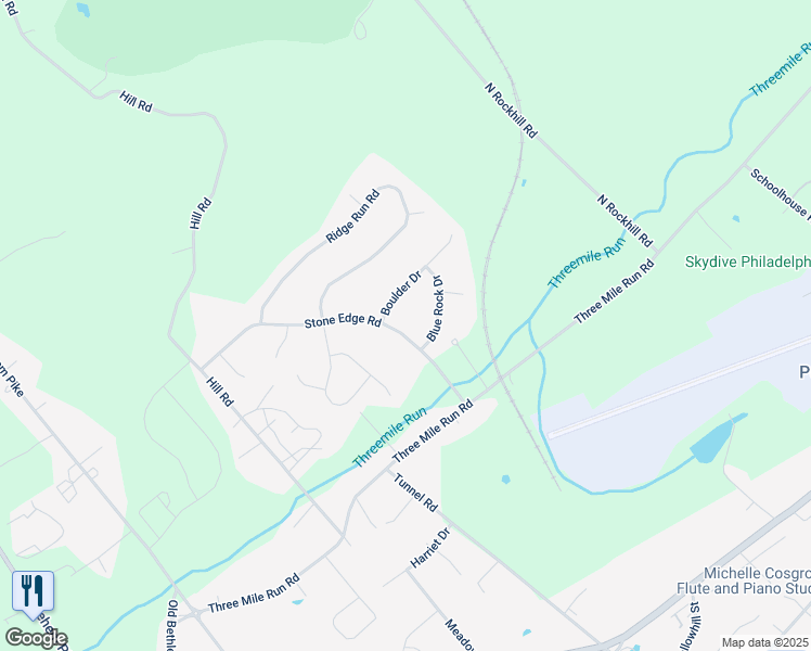 map of restaurants, bars, coffee shops, grocery stores, and more near 9 Stone Edge Road in Sellersville
