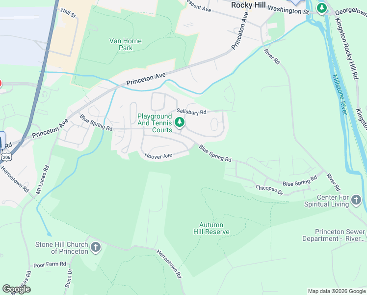 map of restaurants, bars, coffee shops, grocery stores, and more near 84 Truman Avenue in Princeton