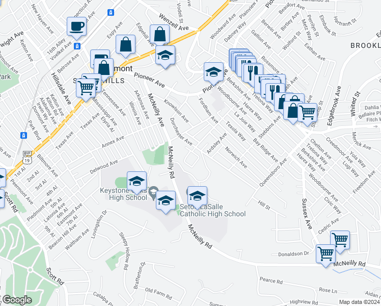 map of restaurants, bars, coffee shops, grocery stores, and more near 2869 Castlegate Avenue in Pittsburgh