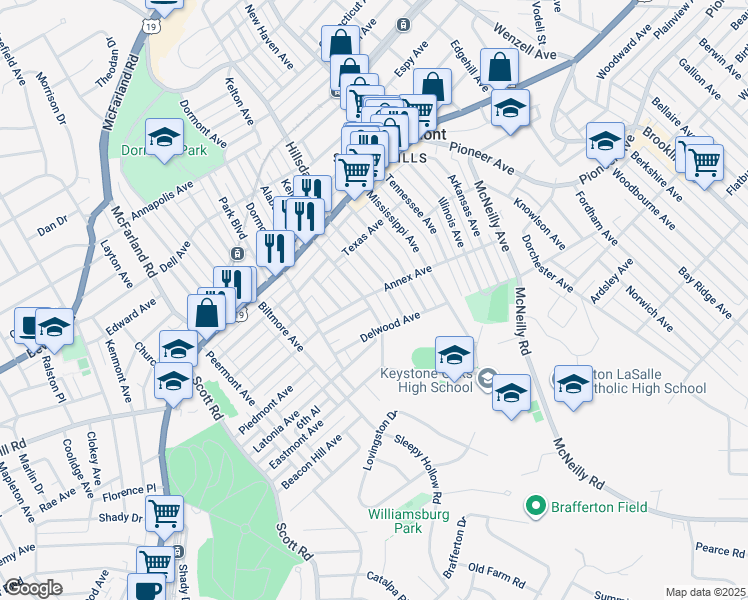 map of restaurants, bars, coffee shops, grocery stores, and more near 1203 Kelton Avenue in Pittsburgh