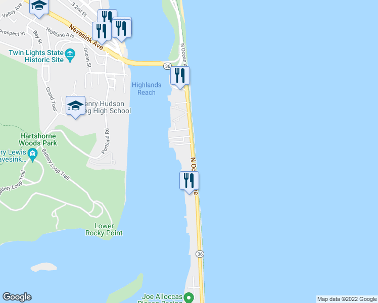 map of restaurants, bars, coffee shops, grocery stores, and more near 252 Ocean Avenue in Sea Bright