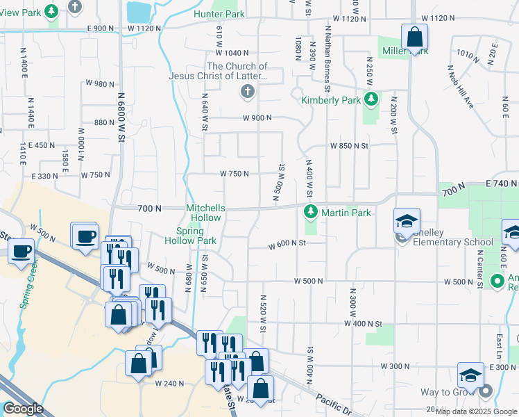 map of restaurants, bars, coffee shops, grocery stores, and more near 725 North 540 West in American Fork