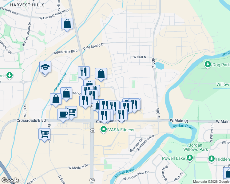 map of restaurants, bars, coffee shops, grocery stores, and more near North in Lehi