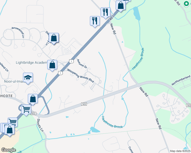 map of restaurants, bars, coffee shops, grocery stores, and more near 2006 Sandlewood Court in South Brunswick Township