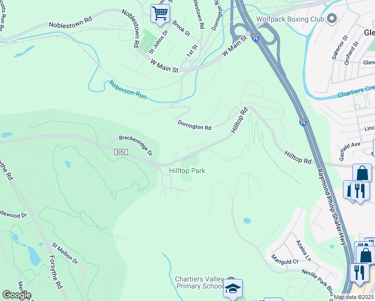 map of restaurants, bars, coffee shops, grocery stores, and more near 2394 Hilltop Road in Presto