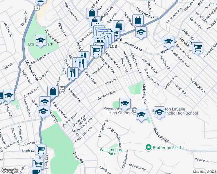 map of restaurants, bars, coffee shops, grocery stores, and more near 1128 Hillsdale Avenue in Pittsburgh