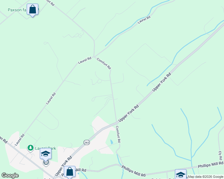map of restaurants, bars, coffee shops, grocery stores, and more near 3054 Comfort Road in New Hope