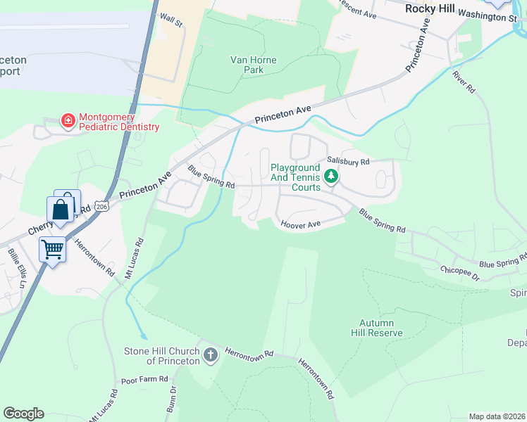 map of restaurants, bars, coffee shops, grocery stores, and more near 56 Manor Drive in Princeton
