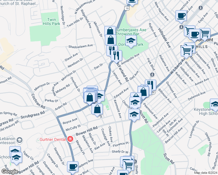 map of restaurants, bars, coffee shops, grocery stores, and more near 257 Sieaforth Avenue in Pittsburgh