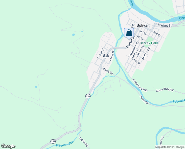map of restaurants, bars, coffee shops, grocery stores, and more near 112 Wood Street in Bolivar