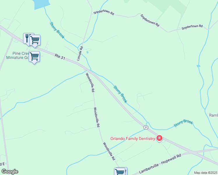 map of restaurants, bars, coffee shops, grocery stores, and more near 349 New Jersey 31 in Hopewell