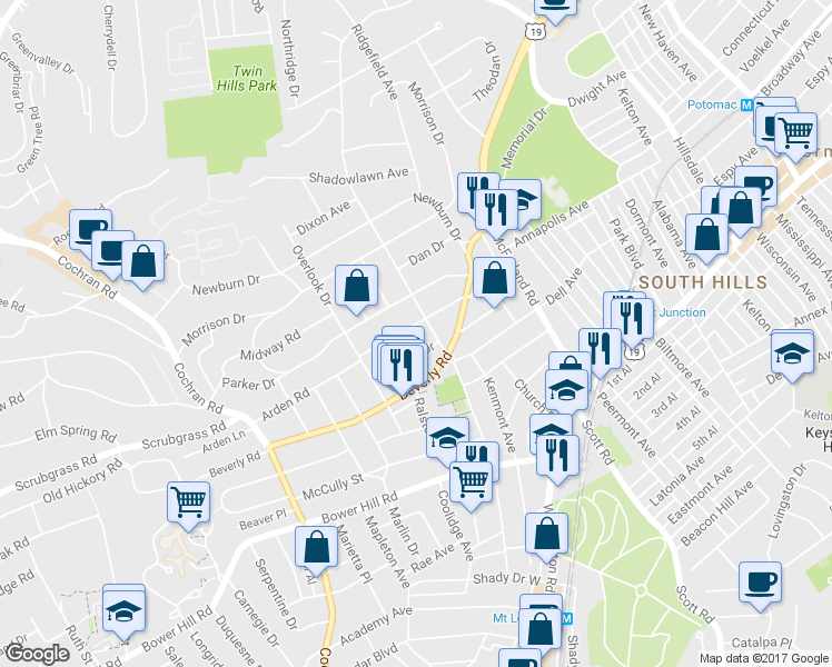 map of restaurants, bars, coffee shops, grocery stores, and more near 261 Arden Rd in Pittsburgh