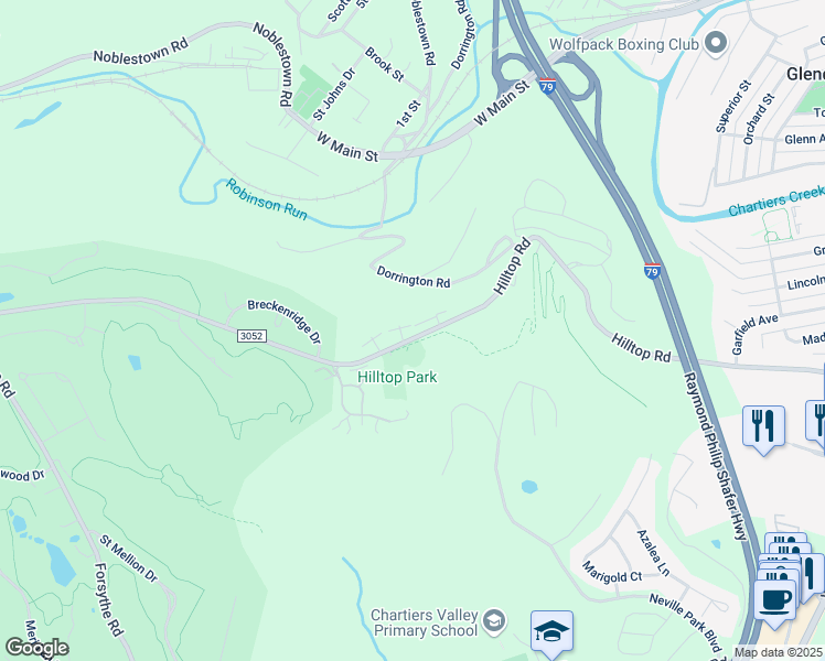 map of restaurants, bars, coffee shops, grocery stores, and more near 2386 Hilltop Road in Presto