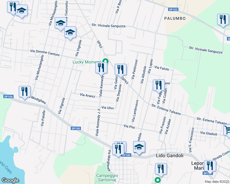 map of restaurants, bars, coffee shops, grocery stores, and more near 10 Via Gelsi in Leporano Marina