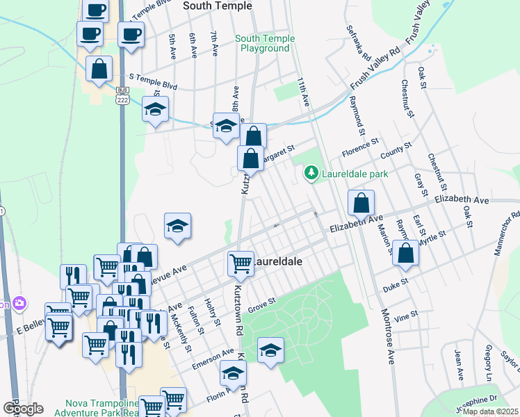 map of restaurants, bars, coffee shops, grocery stores, and more near 3535 Fremont Street in Laureldale
