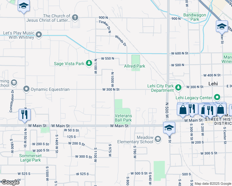 map of restaurants, bars, coffee shops, grocery stores, and more near 949 West 300 North in Lehi