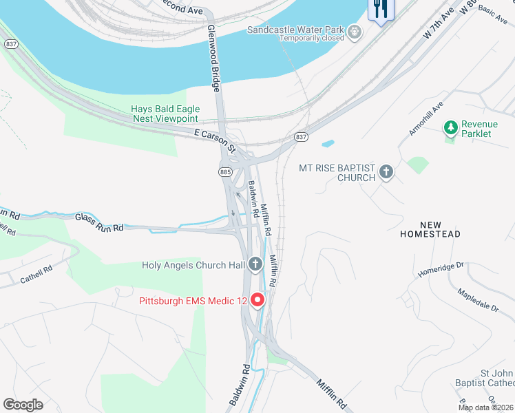 map of restaurants, bars, coffee shops, grocery stores, and more near 267 Baldwin Road in Pittsburgh