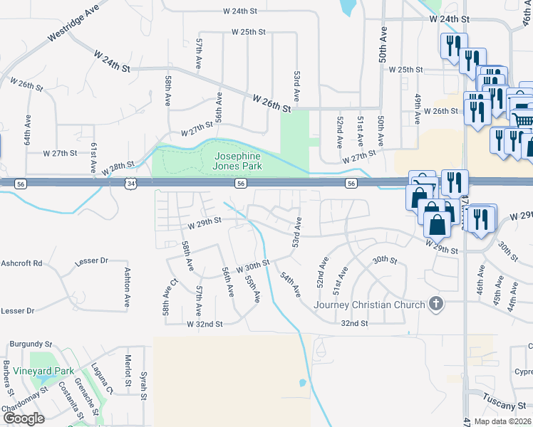 map of restaurants, bars, coffee shops, grocery stores, and more near 3 West 29th Street in Greeley
