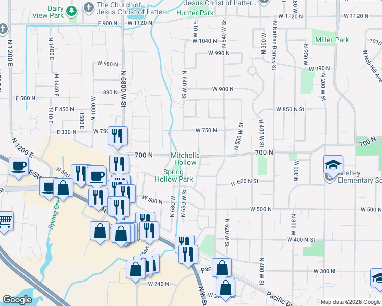 map of restaurants, bars, coffee shops, grocery stores, and more near 612 West 700 North Street in American Fork