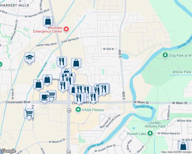map of restaurants, bars, coffee shops, grocery stores, and more near 1570 Venetian Way in Saratoga Springs
