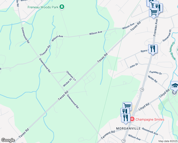 map of restaurants, bars, coffee shops, grocery stores, and more near 146 Texas Road in Marlboro Township