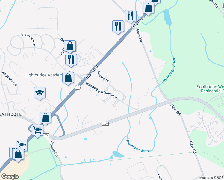 map of restaurants, bars, coffee shops, grocery stores, and more near 2006 Sandlewood Court in South Brunswick Township