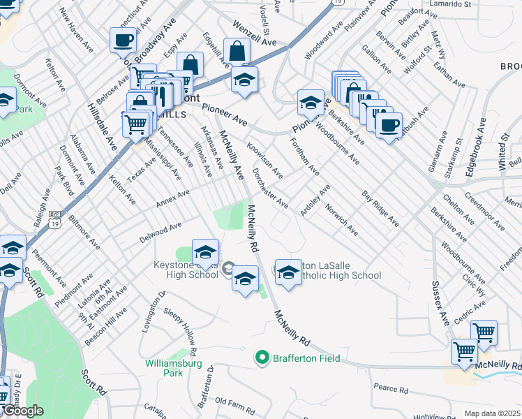 map of restaurants, bars, coffee shops, grocery stores, and more near 2676-2698 McNeilly Road in Pittsburgh
