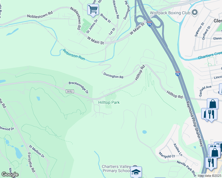 map of restaurants, bars, coffee shops, grocery stores, and more near 2394 Hilltop Road in Presto