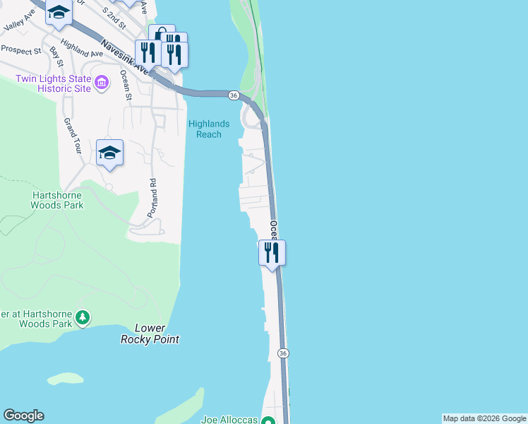 map of restaurants, bars, coffee shops, grocery stores, and more near 252 Ocean Avenue in Sea Bright