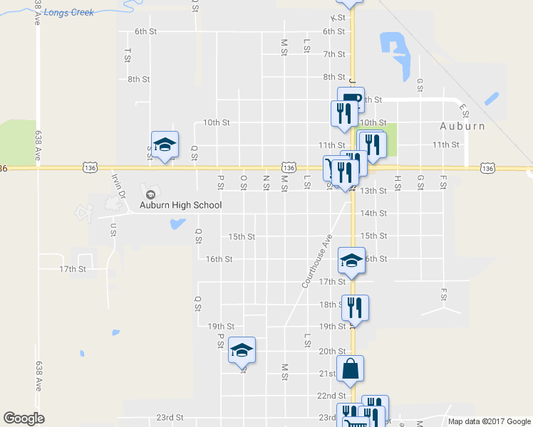 map of restaurants, bars, coffee shops, grocery stores, and more near 1398 N Street in Auburn