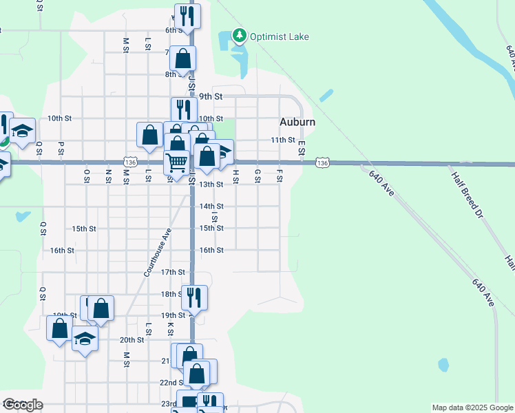 map of restaurants, bars, coffee shops, grocery stores, and more near 703 14th Street in Auburn