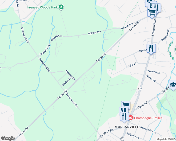map of restaurants, bars, coffee shops, grocery stores, and more near 146 Texas Road in Marlboro Township